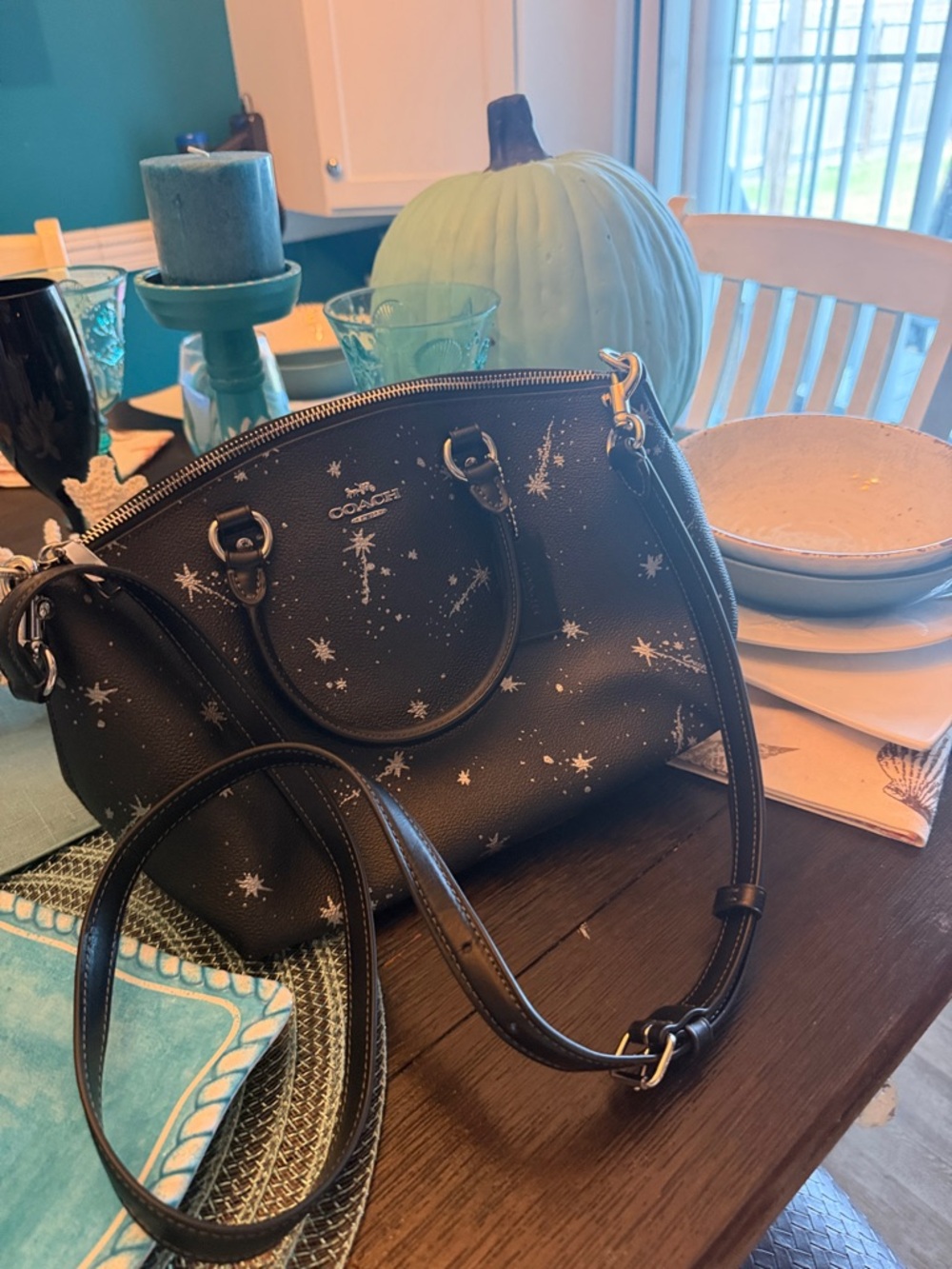 Coach Black Leather Star-Print Satchel - Picture 2 of 8